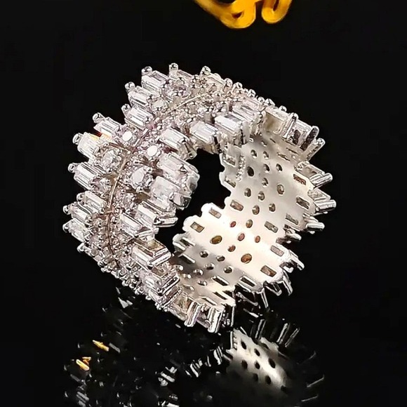 Sterling Silver Eternity Band Ring, Baguette, Micro Paved, Cubic Zircon, Luxury - Picture 3 of 13